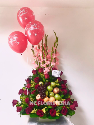 FRUTERO EN ROSAS Y GLADIOLOS