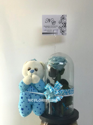 ROSA PRESERVADA Y PELUCHE DE ANGEL