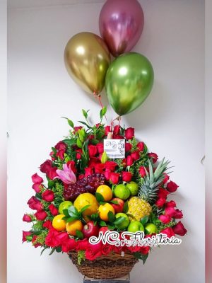 Canasto De Lujo Flores y Frutas
