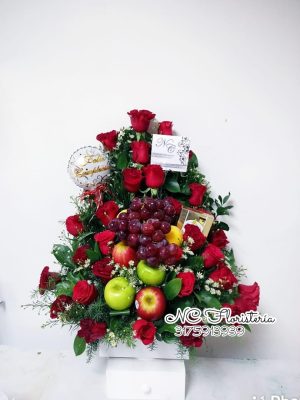 Arreglo Floral Rosas Rojas y Frutas-rosas y frutas en cali