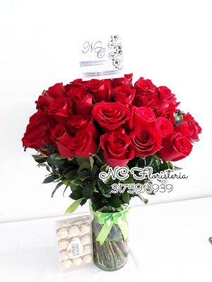 Cristal en rosas rojas-floristerías en Cali